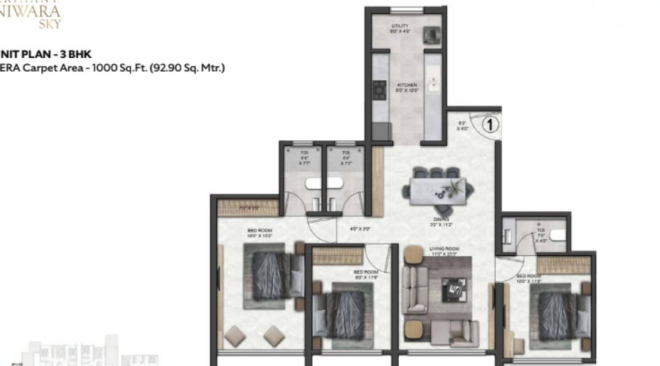 Arihant-Niwara-Sky-Gallery-3BHK-1000-Unit-Plan